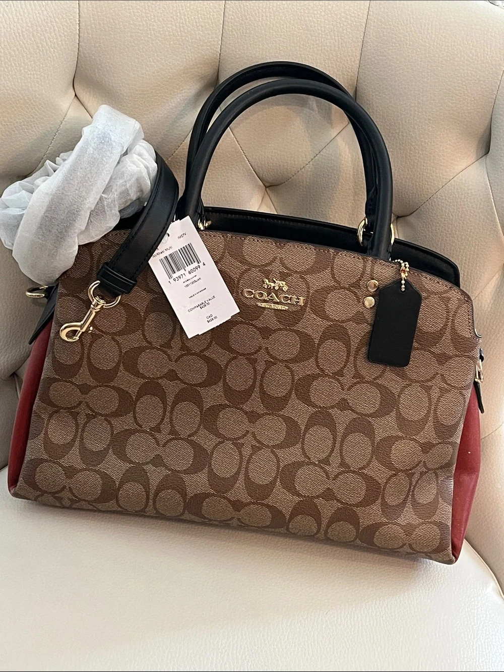 Coach Brown Signature Leather Satchel Rust Side Panels crossbody  Eye Catching